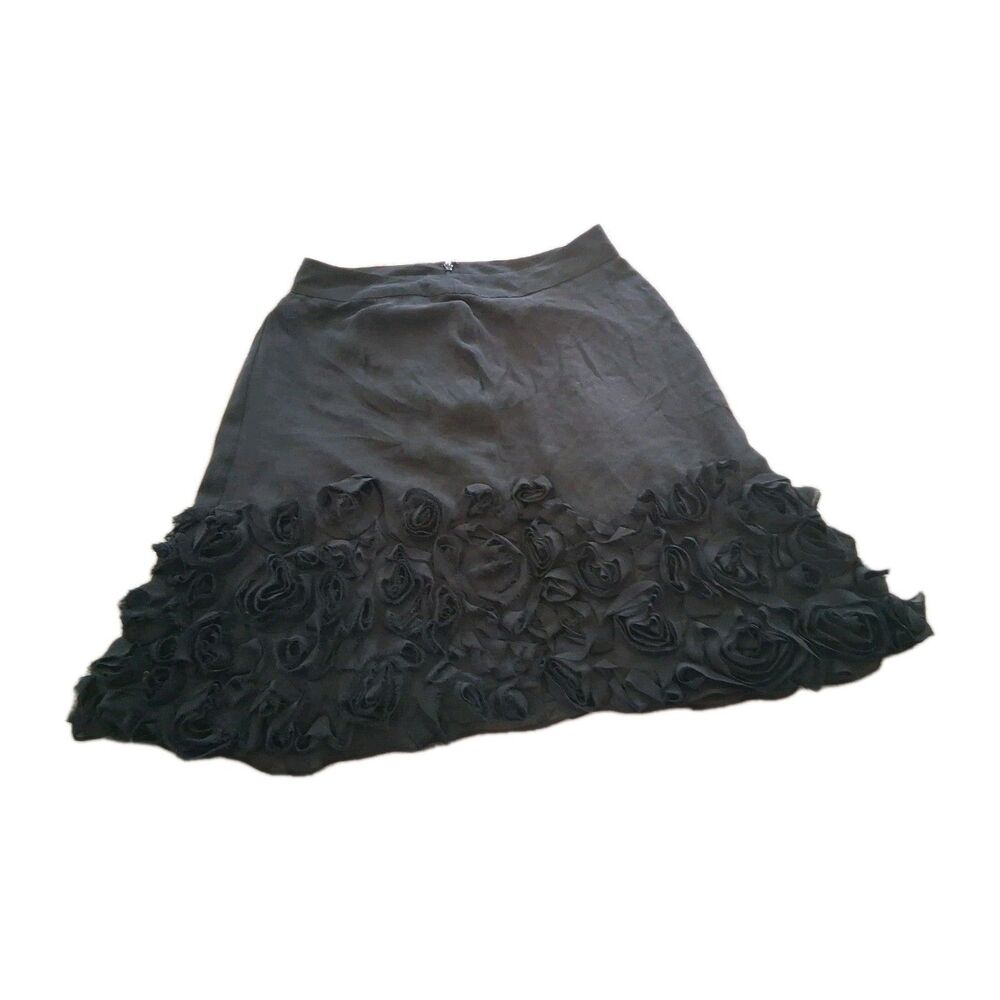 TALBOTS A-Line Skirt Women's Size 8 Black Silk 3D Floral Design Lined
